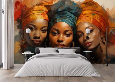 Close up of black African American women in headscarves watercolor style Wall mural