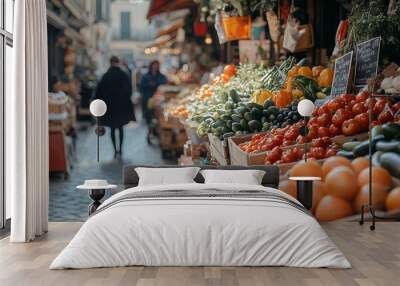 Exploring vibrant Mediterranean market delights during a bustling food tour Wall mural