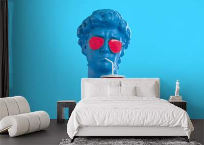 3D render a blue sculpture in glasses drinks sweet water background for cafe Wall mural