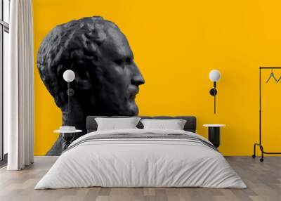 3d render black head of a man on a yellow background in profile looking to the side Wall mural