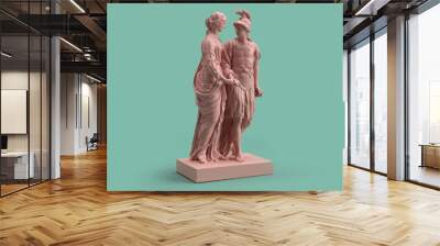 3d render sculpture of a man and a woman in full growth love relationship pink green pastel colors Wall mural