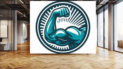 Arm with biceps icon, logo vector on white background Wall mural