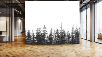 Forest. Forest landscape with black and white silhouettes of trees. Vector illustration Wall mural