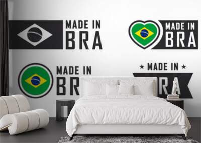 Made in Brazil logo or labels. Brazil product emblems. Vector illustration Wall mural