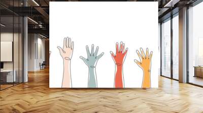 Raised hands. Teamwork, collaboration, voting, volunteering concert. Applause hand drawn. Vector illustration Wall mural