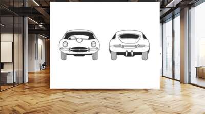 Retro automobile. Hand drawn car front back top and side view. Vector illustration Wall mural