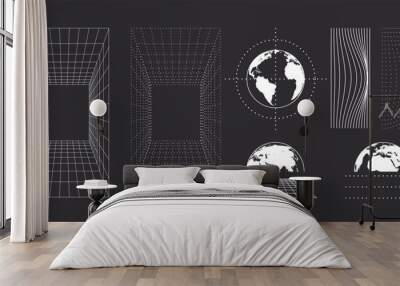 Retro futuristic elements for design. Modern earth globe. Vector illustration Wall mural