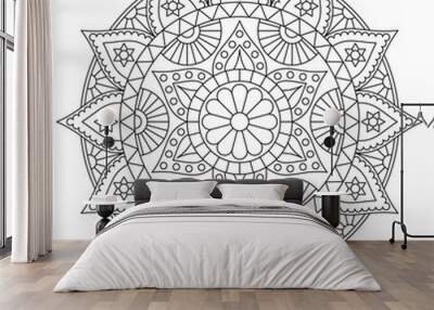 Round mandala with floral pattern. Black and white coloring page . Vector design. Wall mural