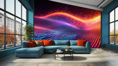 Abstract colorful digital wave pattern with dots and glowing lights representing data visualization and technology concept Wall mural