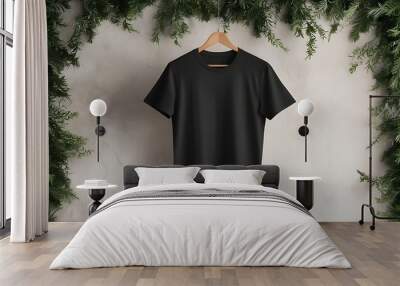 Black t-shirt mockup with natural elements Wall mural