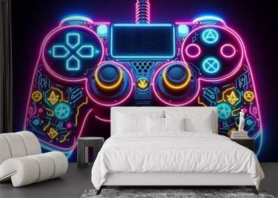 Neon video game controller Wall mural