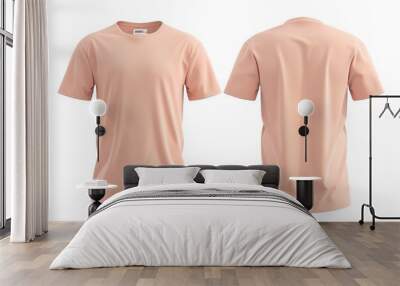 3D, mock up, blank peach t-shirt front and rear on white background Wall mural