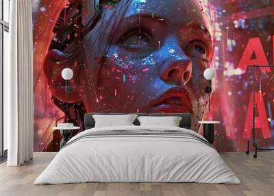 abstract woman with artificial mind Wall mural