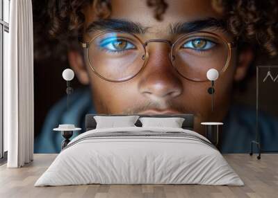 portrait of black boy teenager with glasses Wall mural