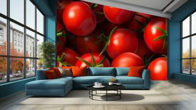 red cherry tomatoes background, harvest, organic food, healthy vegetables, vertical Wall mural