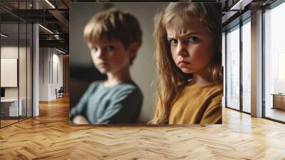 upset boy and girl, communication problems, personal boundaries of children, concept, conflict Wall mural