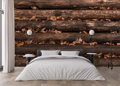 Weathered wooden logs with natural pattern grunge background Wall mural