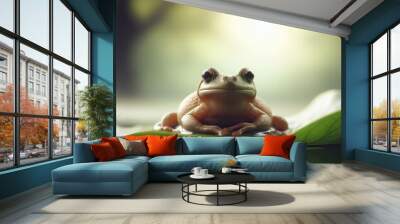 frog sitting on a leaf animal background Wall mural