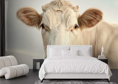 Medium shot of a cow full body shot, isolated on a light solid pastel white background,  Wall mural