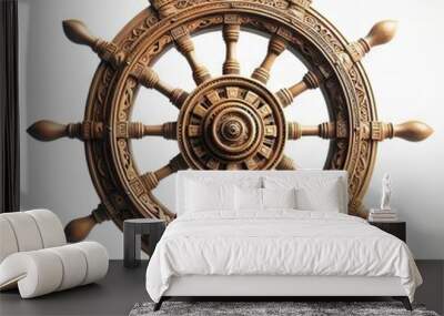 ship steering wheel on white Wall mural