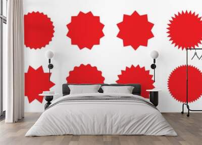 Collection of red stickers. Different shop label shapes. Vector badge set. Vector isolated on white Wall mural