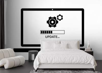 System update in process. Software updating progress bar. Downloading icon on laptop screen. Vector illustration Wall mural