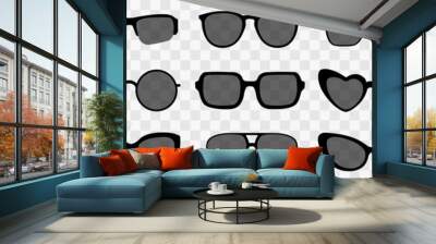 Transparent sunglasses collection. Set of trendy glasses. Summer accessory. Vector design Wall mural