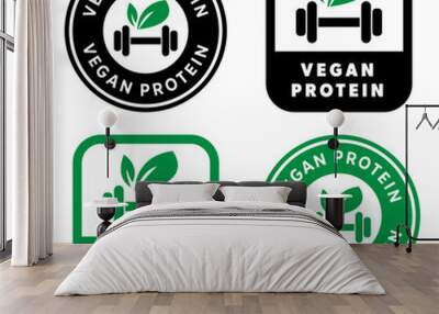 Vegan Protein - Vector stickers for protein powder packaging. Wall mural