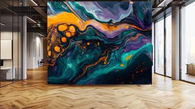 abstract colorful background in fluid art style. liquid watercolor background. beautiful drips and splashes. trendy art Wall mural