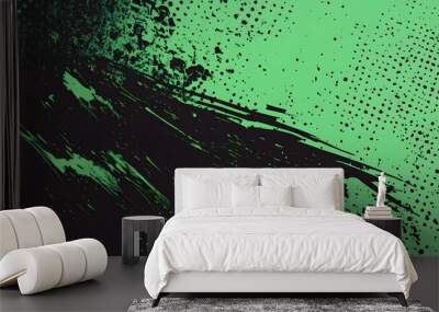 green spots, splashes and dotted paint marks on a black background. grunge texture of old background Wall mural