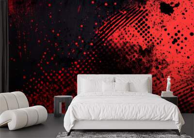 red spots, splashes and dotted paint marks on a black background. grunge texture of old background Wall mural