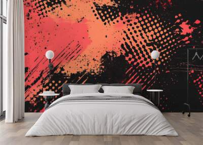 red spots, splashes and dotted paint marks on a black background. grunge texture of old background Wall mural