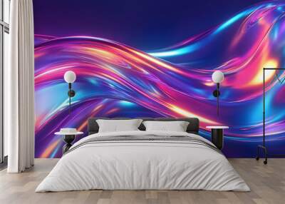 texture of liquid blue-orange gradient glass on a dark background. holographic colors. abstract wavy 3d background Wall mural