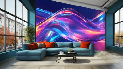 texture of liquid blue-orange gradient glass on a dark background. holographic colors. abstract wavy 3d background Wall mural