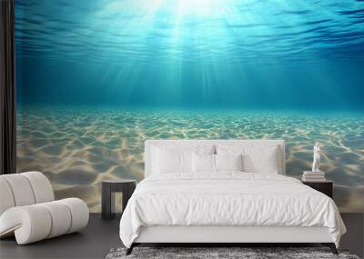 underwater background. beautiful sand under clear water. rays of the sun Wall mural