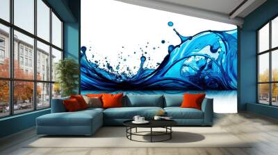 Isolated splash of blue water with splashes on a white background. Generative AI. Wall mural