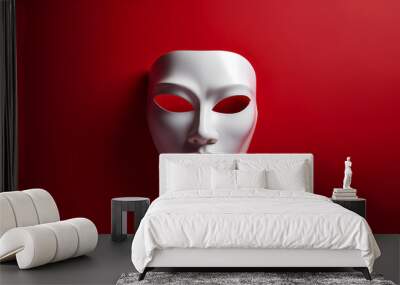 The mask is white, highlighted on a red background. Wall mural