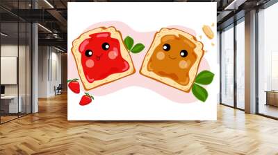 Cute peanut butter and jelly sandwiches. Vector illustration. Wall mural