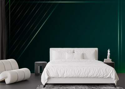 Abstract design. Dark green background with diagonal lines. Wall mural