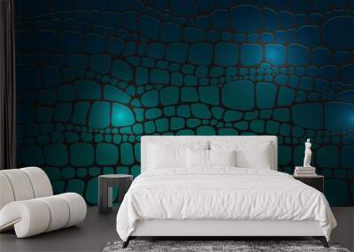 Abstraction. Pattern with a print of a crocodile or alligator on a green background. Glow and shine effect. Wall mural