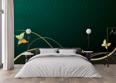 Luxury vector background. Flowing golden lines on a green background. Wall mural