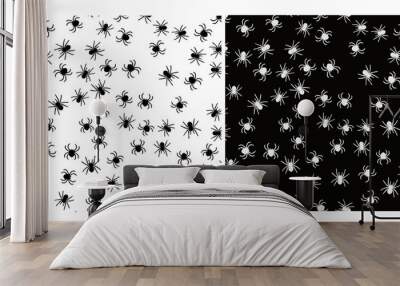 Two seamless patterns with spiders. Monochrome pattern Wall mural