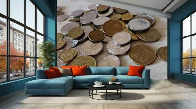 coins, set of coins kopecks Ukrainian coins on the table  Wall mural