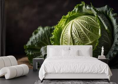 Healthy, natural and cabbage background in studio for farming, organic produce and lifestyle. Fresh, summer food and health meal closeup for eco farm market, fibre diet and vegetable agriculture  Wall mural