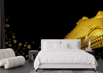 Banner golden sneaker with flying sparkles Wall mural