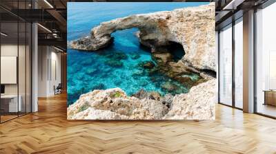 blue lagoons of Cyprus, beautiful turquoise sea, white rocks, bridge of lovers Wall mural