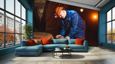 Male miner in uniform in a mine tunnel Wall mural