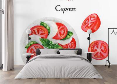 Italian Caprese salad with tomatoes, mozzarella and basil leaves 2 Wall mural