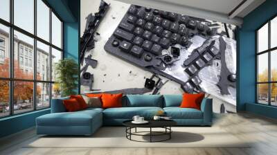 Broken keyboard. Destroyed keyboard. An image of computer frustration. Wall mural