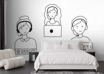 Hand drawn vector illustration tech support employee, operator. Wall mural